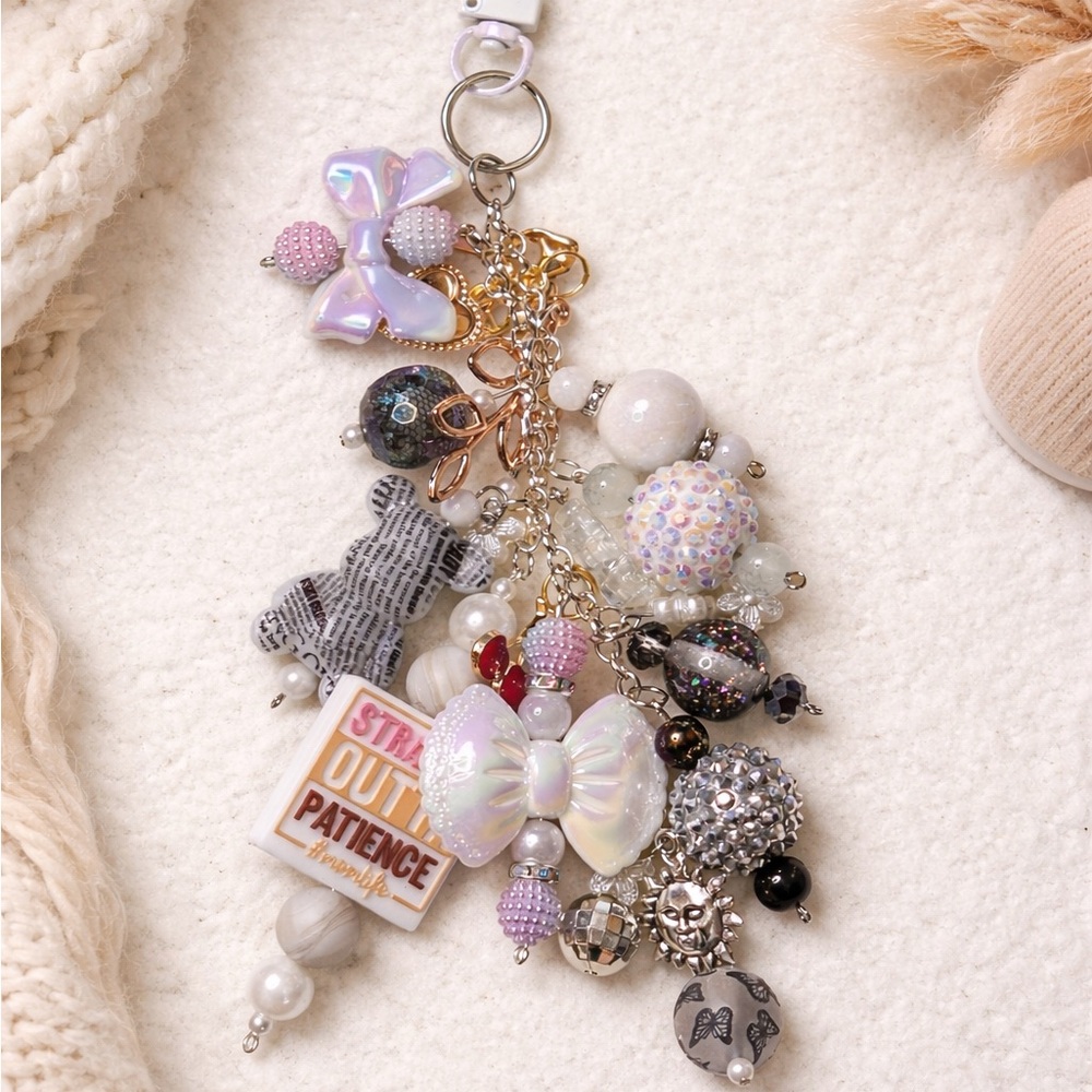 Cluster Beaded Keychain with Charms